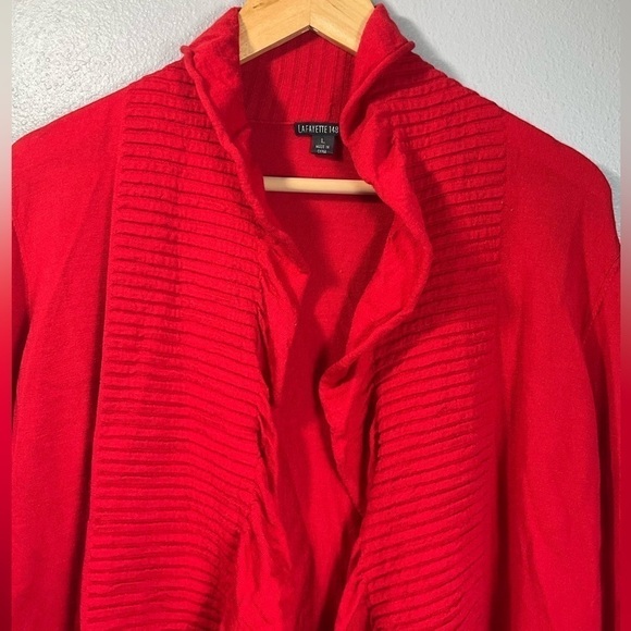 LaFayette 148 New York Red Open front Cardigan wool size Large - Picture 2 of 6